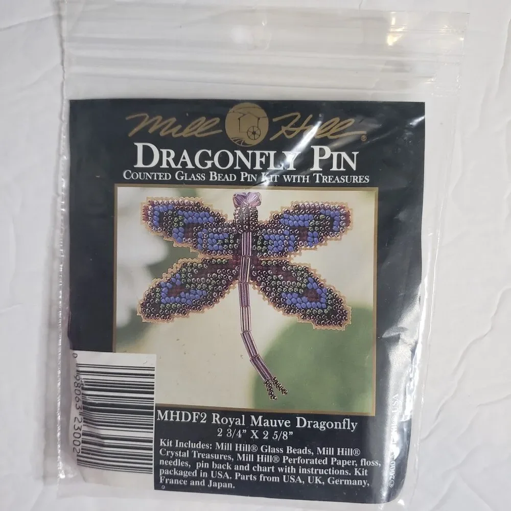 MILL HILL Royal Mauve Dragonfly Pin Counted Glass Bead Cross Stitch Kit NEW